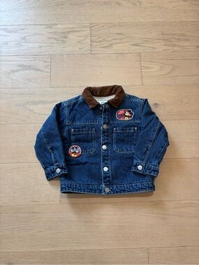 Zara kid Disney Mickey Mouse Sherpa lined denim jacket, size 4Y